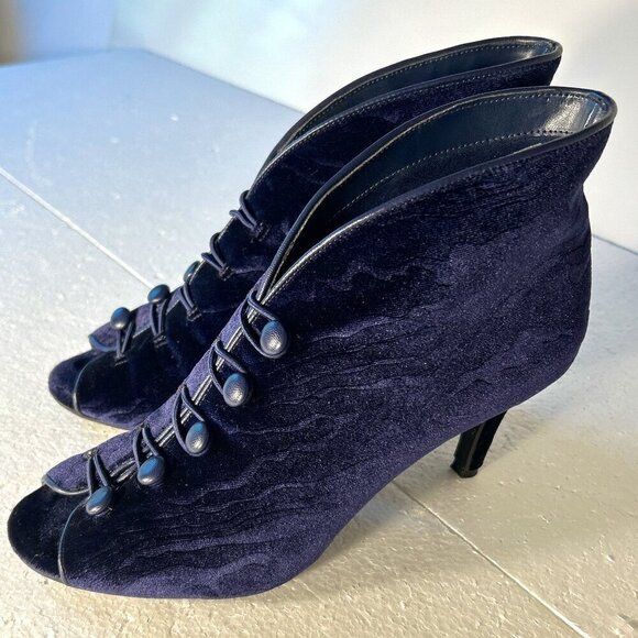 Impo SZ 8.5 Vintage Royal Blue velvet peep toe bootie heel unique romantic event - Picture 1 of 10